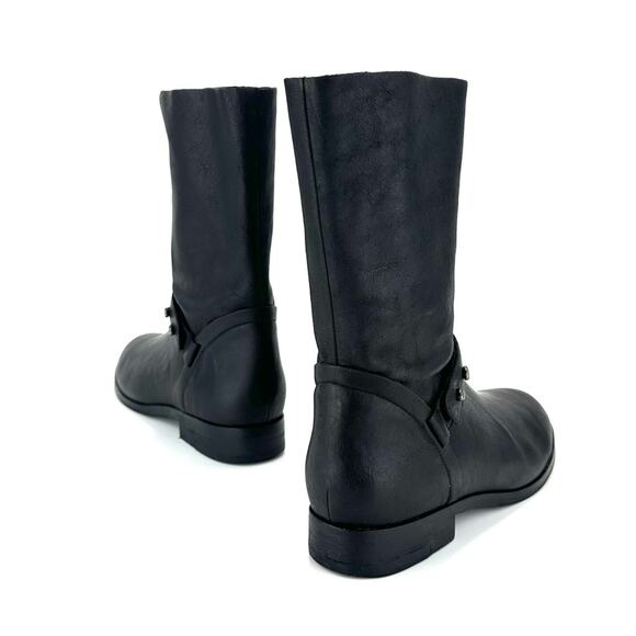 Eileen Fisher Nova Black Moto/Biker Boot Size 7.5 Soft Leather Mid-Calf Low Heel - Picture 11 of 13